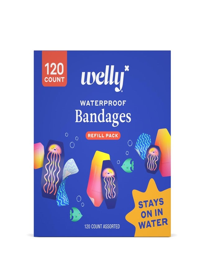 Welly Bandage Waterproof Refill Pack | Adhesive Waterproof Bandages | Assorted Shapes and Patterns for Minor Cuts, Scrapes, and Wounds - 120 Count - Image 1